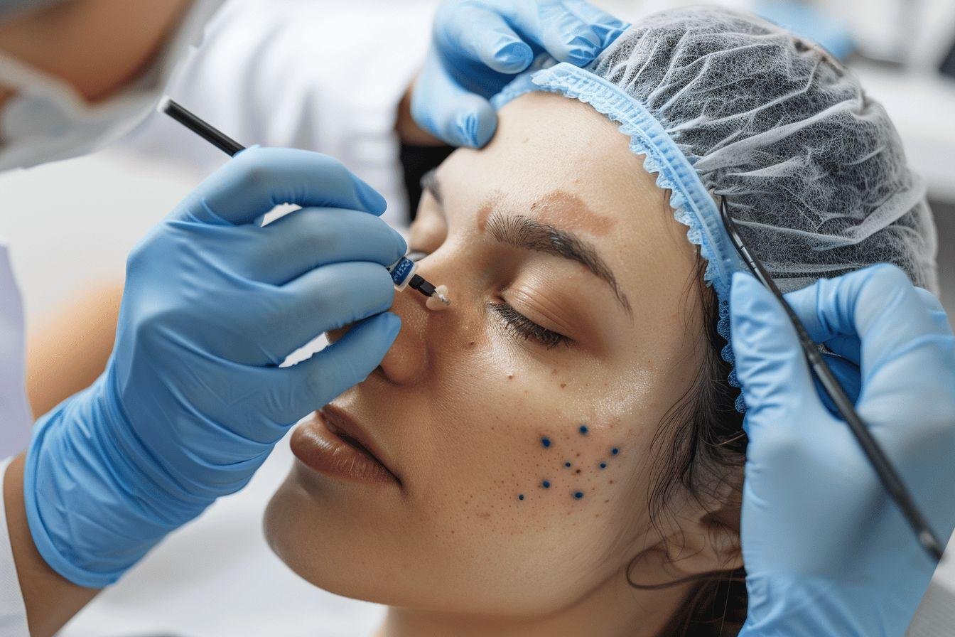 Gros plan d'une femme subissant un traitement esthétique sur le visage