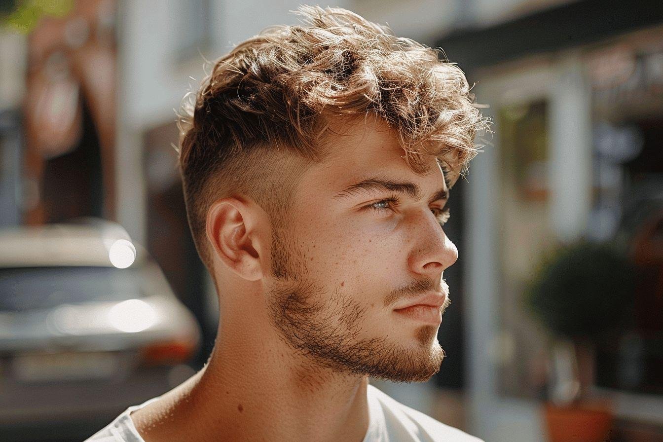 Profil d'un jeune homme aux cheveux bouclés et dégradés
