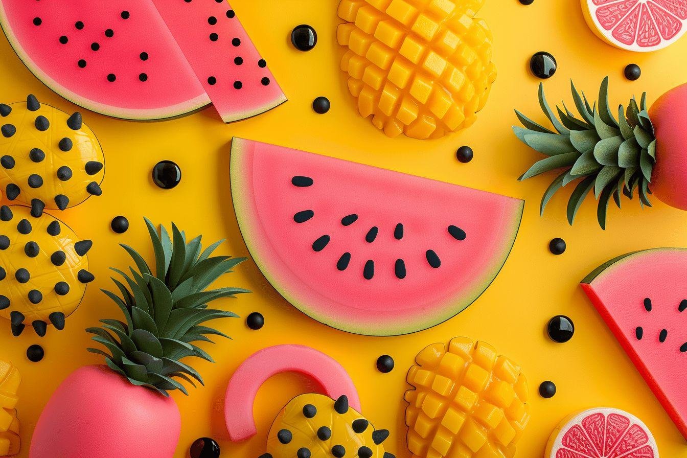 Tranches de pastèque, mangue, ananas et pamplemousse vibrantes