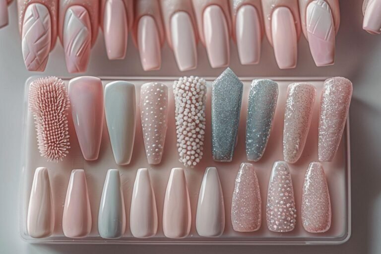 Ensemble de faux ongles dans des tons pastels avec différentes textures