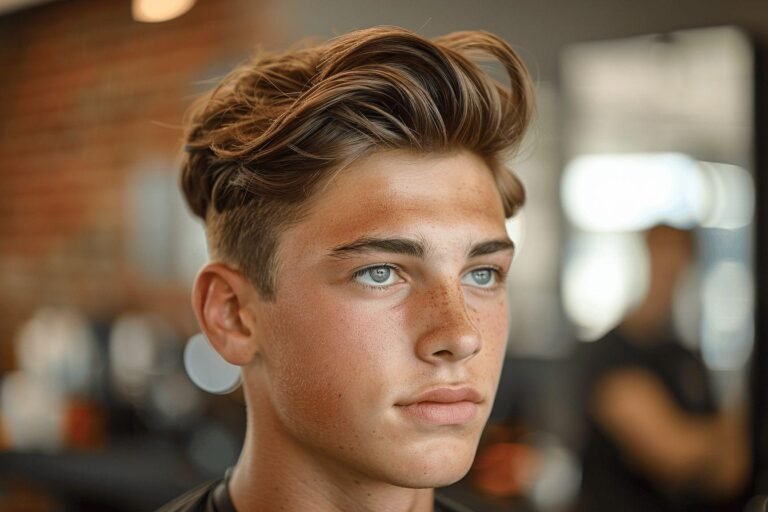 Jeune homme aux cheveux stylés et aux taches de rousseur