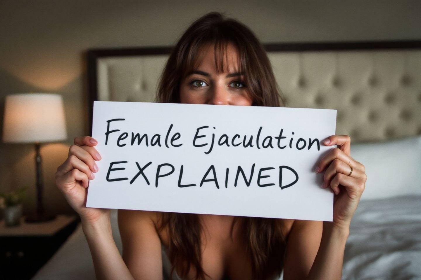 Femme avec panneau explicatif sur l'éjaculation féminine