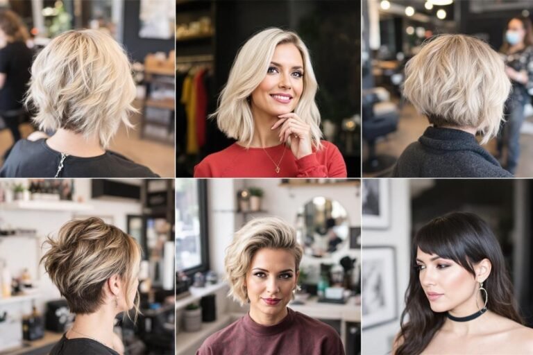 Six portraits de femmes avec différentes coupes de cheveux tendance