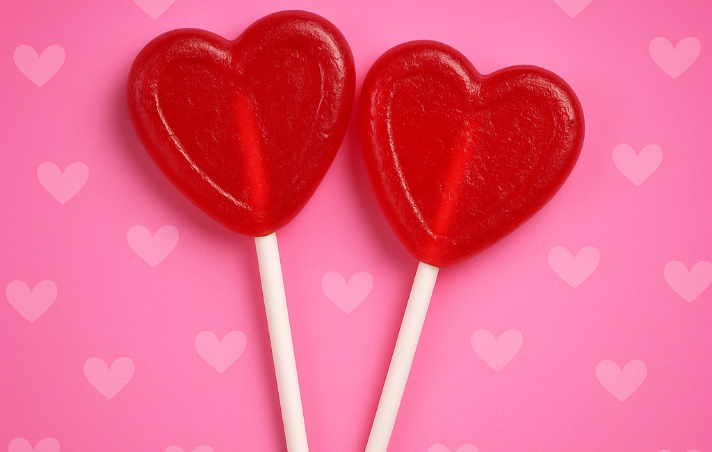 sucettes en forme de coeur sur fond rose