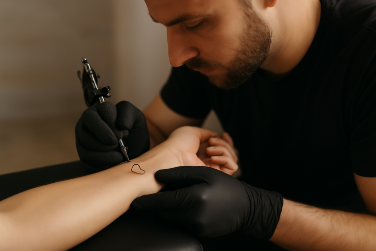 tatoueur en train de travailler sur un poignet