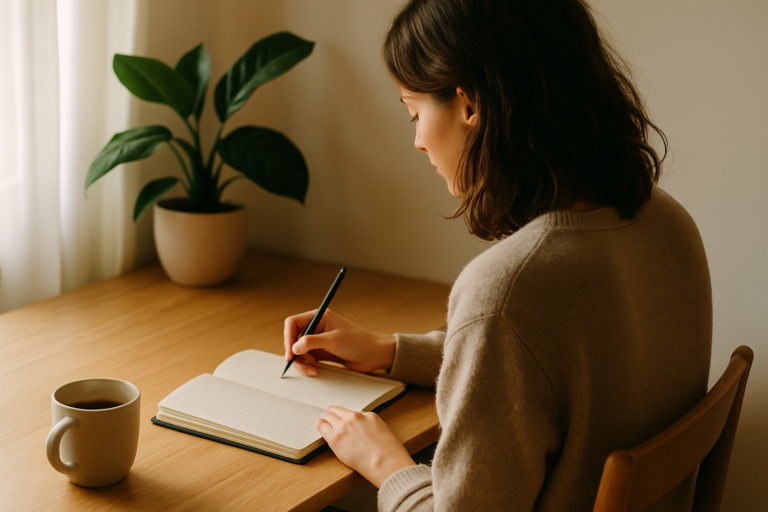femme ecrivant dans un journal