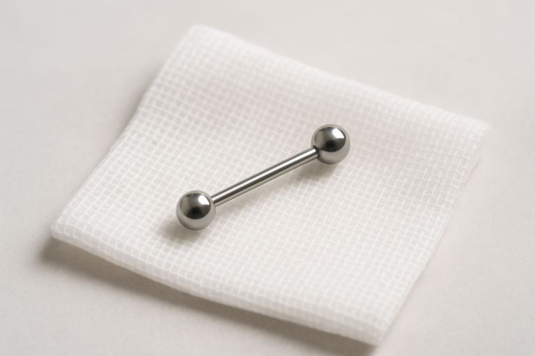 piercing barbell sur une compresse stérile