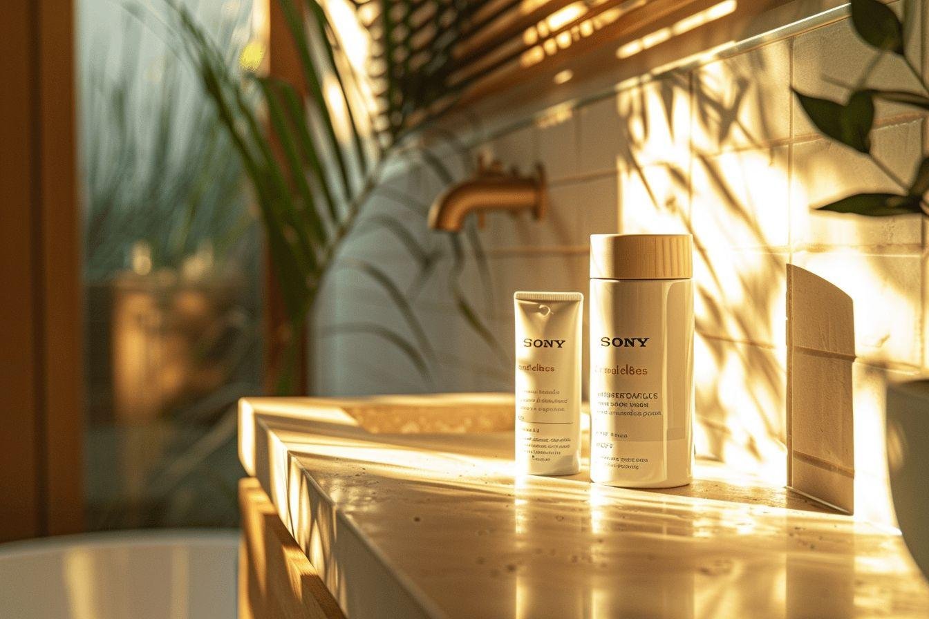 Deux flacons Sony sur une surface éclairée par le soleil