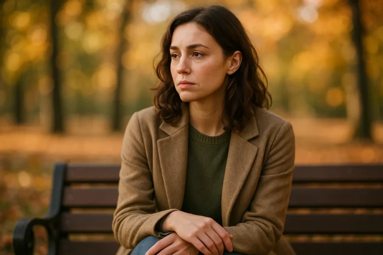 femme pensive qui à l'air malheureuse