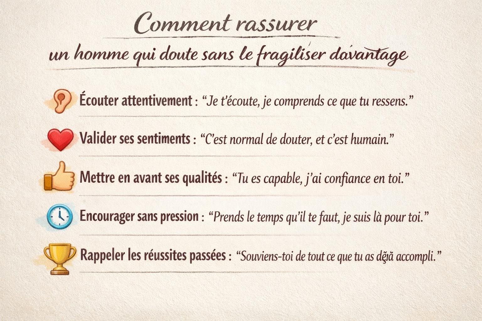 découvrez comment apaiser les doutes d'un homme avec douceur et soutien, sans le rendre plus vulnérable. apprenez des stratégies efficaces pour renforcer sa confiance et votre relation.